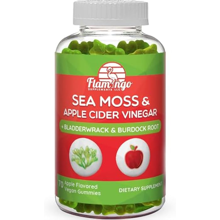 Flamingo Supplements Sea Moss Gummies with Apple Cider Vinegar, Bladderwrack, and Burdock Root Organic- Sea Moss Gummies for Adults and Kids- Vegan, Organic, Irish Seamoss and ACV – 70 Ct - Image 1