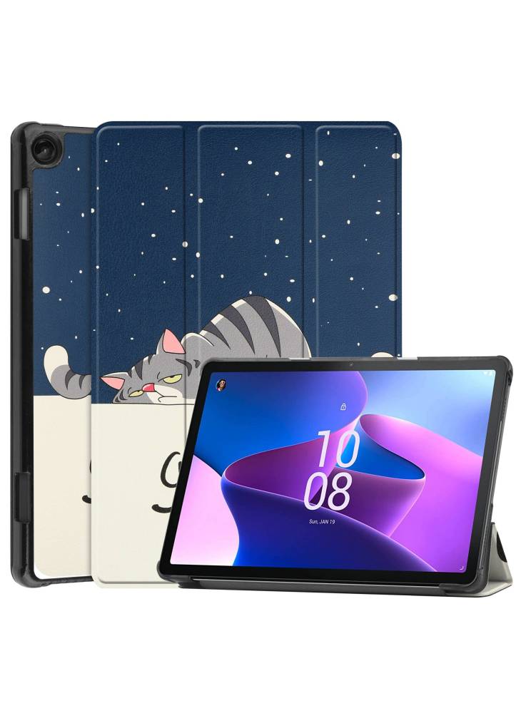 For Lenovo Tab M10 (Gen 3) TB-328FU/TB-328XU Pattern Printing Tablet Case PU Leather Trifold Stand Cover with Auto Wake/Sleep - Cat - Image 1