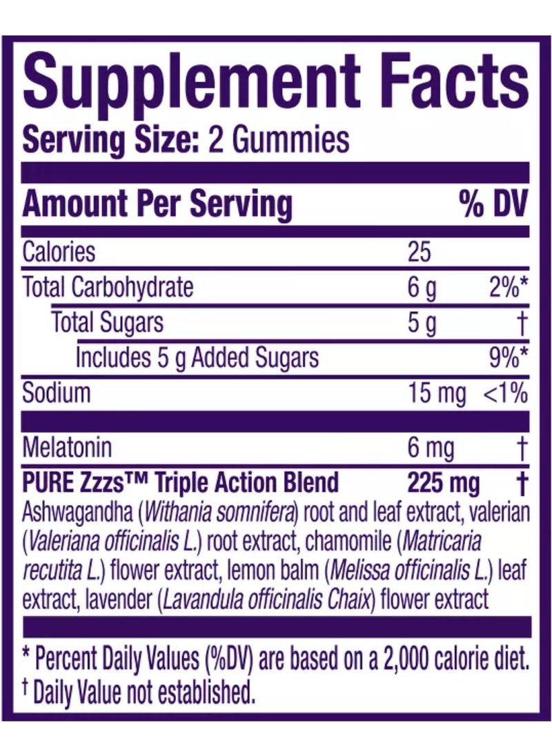 Vicks Pure Zzzs Triple Action، 6 ملغ من علكات الميلاتونين، 3X مساعد نوم من الميلاتونين مع أشواغاندا، مزاج هادئ وعمل مضاد للأكسدة، مساعدات النوم للبالغين، 6 ملغ لكل وجبة، 60 قطعة  - Image 2