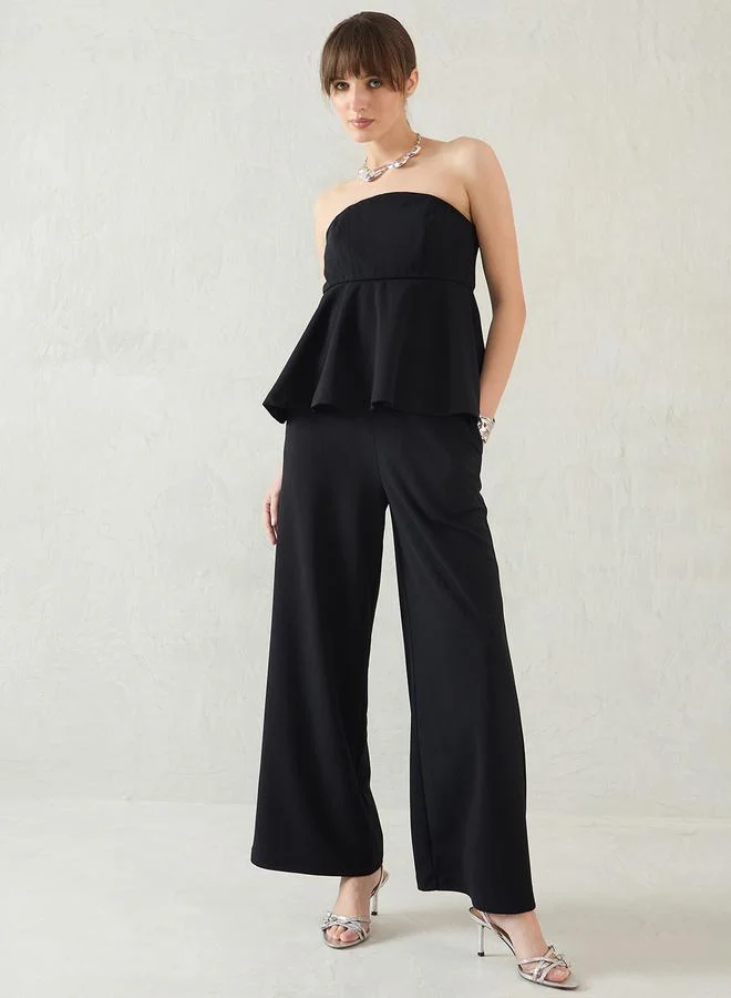 Femmella Women Bandeau Peplum Top and Trousers Co-Ords