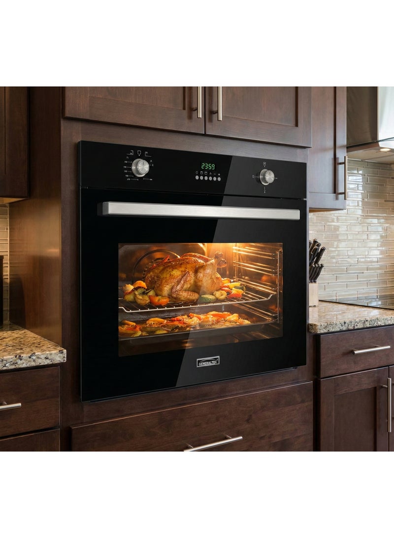 Generaltec GBO90TF10 90cm Built-In Electric Oven – Black Glass, Convection & Rotisserie, LED Display, 1-Year Warranty - Image 2