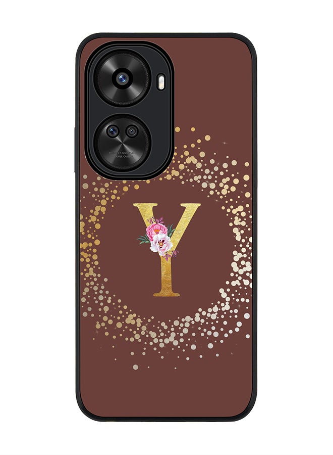 Rugged Black edge case for Huawei nova 12 SE / Huawei nova 11 SE 4G,Slim fit Cover Custom Monogram Initial Letter Floral Pattern Alphabet - Y (Brown)