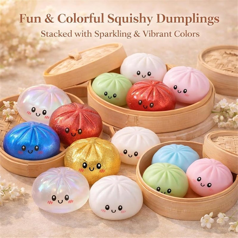 general 2026 Glitter Dumpling Squishy Stress Relief Toy Pink B Colorful Glitter Dumplings With Box - Image 1
