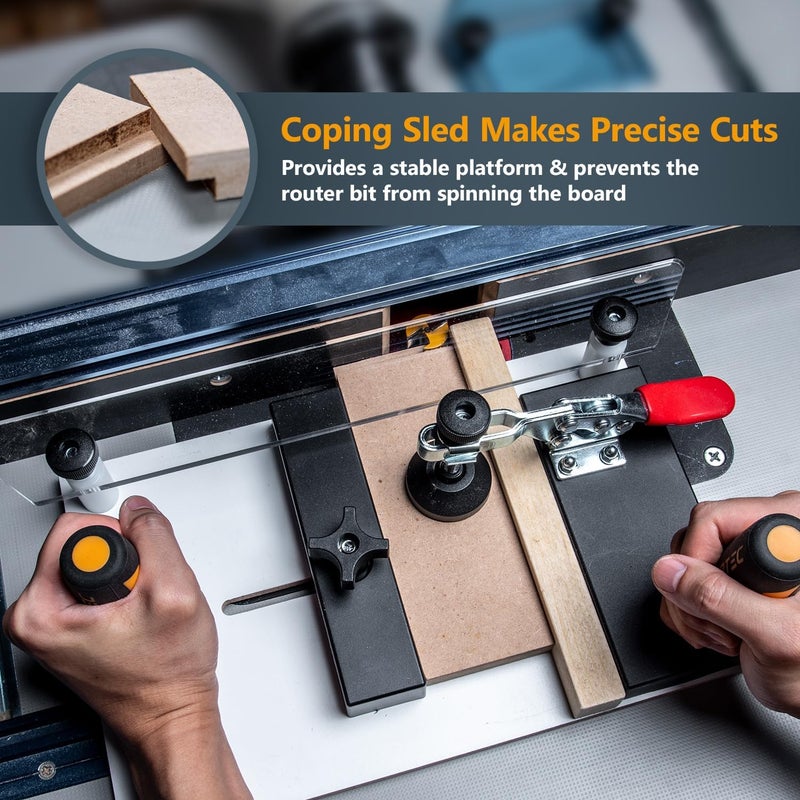 POWERTEC 72256 Rail Coping Sled with 45 Degree Chamfer Router Bit, Precise Cutting Rail and 1/2" Shank Tungsten Carbide Router Bit (1-3/16" Cutting Dia., 1/2" Depth) for Woodworking Tools and Jigs - Image 5