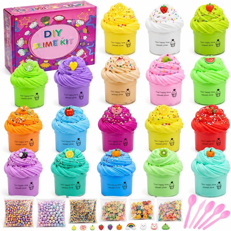 SHAHNARO 18 Packs Slime Kit for Kids – Fluffy, Cloud & Butter Slime with Charms – Slime for Girls & Boys Age 3 4 5 6 7 – Birthday Gift Kid, Toys, Party Favors, Fluffy Slime Kit Girl Boy - Image 1