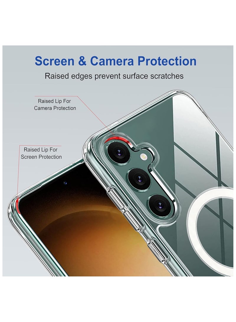 Bills Samsung Galaxy S23 FE Clear Magnetic Cover Mag Safe Compatible Clear Hard Back Case Shockproof Silicone Frame Edge Bumper Slim Case for Samsung Galaxy S23 FE - Image 3