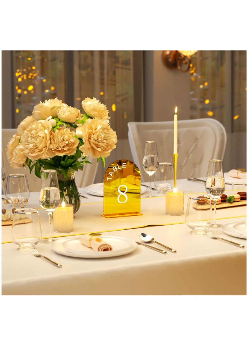 SYOSI - 15 Pcs Gold Mirror Arch Wedding Table Numbers 1-15 with Stands, 5x7 Inch Table Number Signs for Reception, Event, Party, Restaurant - Elegant, Durable Display Stand for Guest Seating Arrangement - Image 1