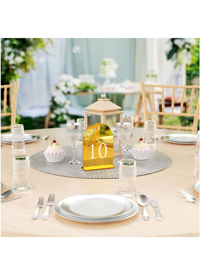 SYOSI - 15 Pcs Gold Mirror Arch Wedding Table Numbers 1-15 with Stands, 5x7 Inch Table Number Signs for Reception, Event, Party, Restaurant - Elegant, Durable Display Stand for Guest Seating Arrangement - Image 1