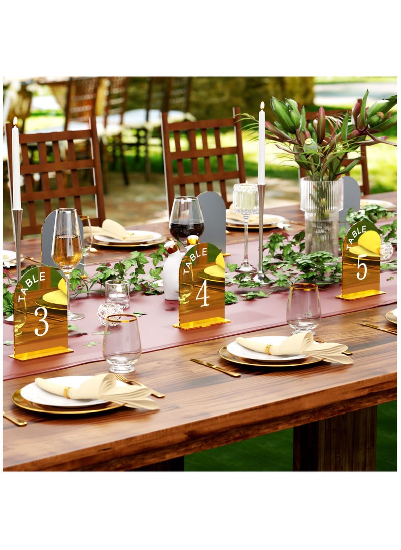 SYOSI - 15 Pcs Gold Mirror Arch Wedding Table Numbers 1-15 with Stands, 5x7 Inch Table Number Signs for Reception, Event, Party, Restaurant - Elegant, Durable Display Stand for Guest Seating Arrangement - Image 1