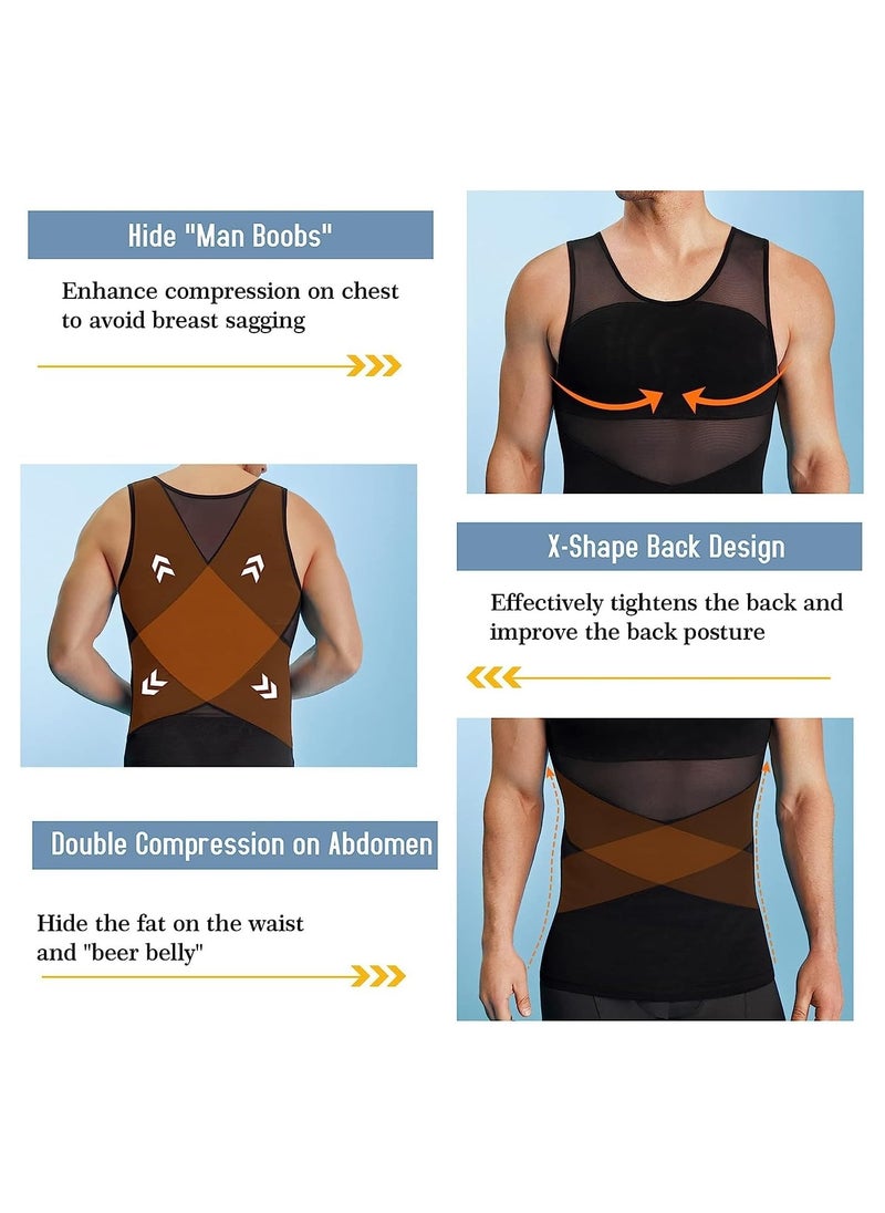 KASTWAVE - Compression Shirts for Men Slimming, Workout Mesh Tank Top Undershirts Shapewear Tight Tummy Underwear, Sleeveless Slimming Vest Men, Black - XL Size - Image 1