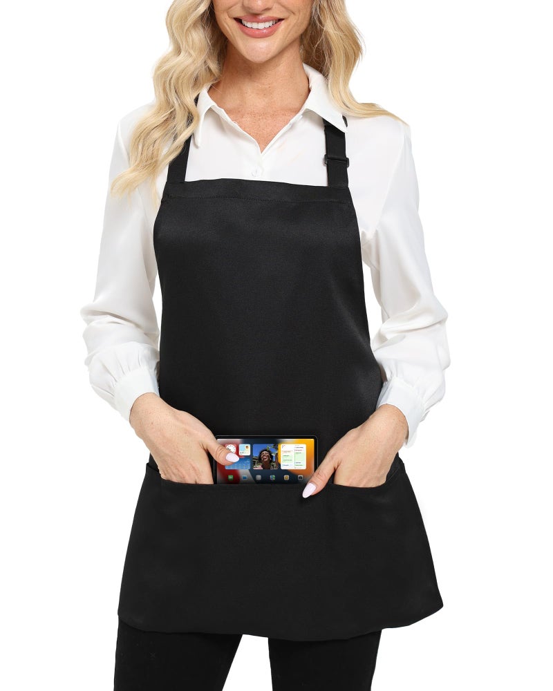 Xeoxarel 2 Pack Adjustable Bib Apron with 3 Pockets Cooking Kitchen Aprons for Women Men Chef, Waterdrop Black - Image 2