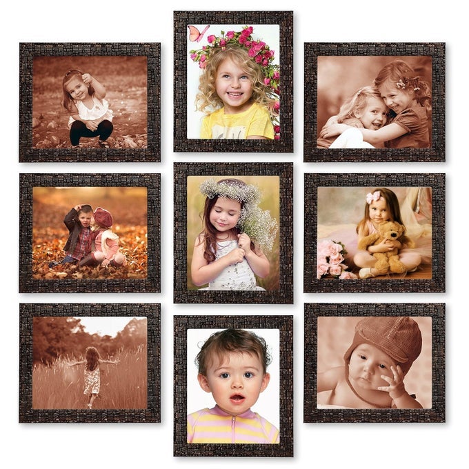 CLASSIC SET OF 9 INDIVIDUAL PHOTO FRAMES 98X10 INCH METALLIC BROWN A62CT