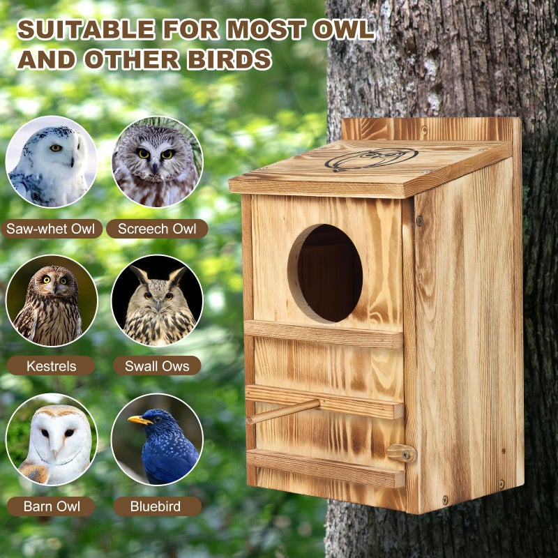 BFAZKXY Owl Houses for Outdoors, Barn & Screech & Barred Owl Nesting Boxes for Outside, Bird Houses for Outside 14.5Ã—9Ã—7.5 Inches - Image 5