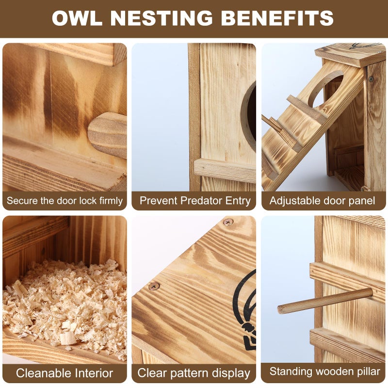 BFAZKXY Owl Houses for Outdoors, Barn & Screech & Barred Owl Nesting Boxes for Outside, Bird Houses for Outside 14.5Ã—9Ã—7.5 Inches - Image 3