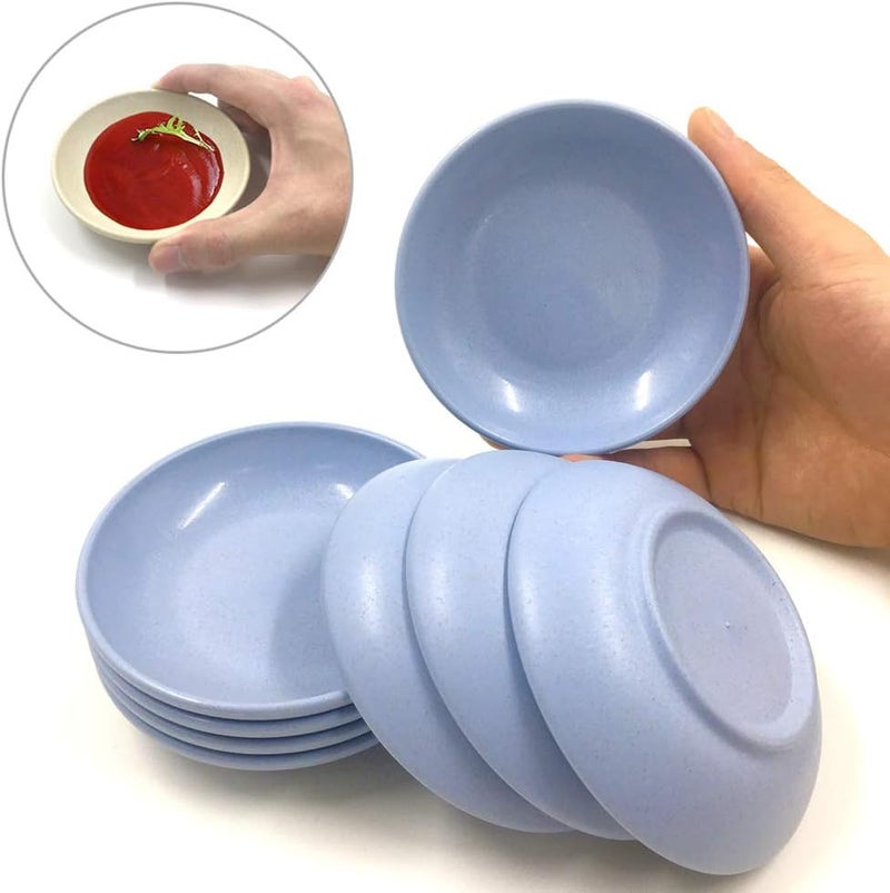 USonline911 Wheat Straw Shallow Bottom Ketchup Sauce Dish Dipping Bowls Seasoning DishesMustard Dish for Soy Vinegar Ketchup BBQ Sauce Pack of 8 Blue - Image 1