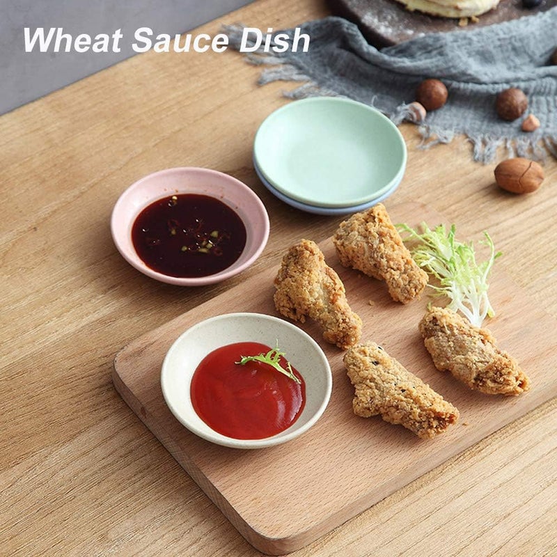 USonline911 Wheat Straw Shallow Bottom Ketchup Sauce Dish Dipping Bowls Seasoning DishesMustard Dish for Soy Vinegar Ketchup BBQ Sauce Pack of 8 Blue - Image 2