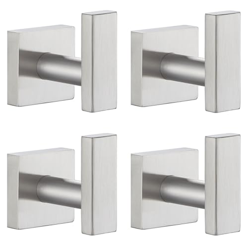 Angle Simple Towel Hooks for Bathroom SUS304 Stainless Steel Robe Coat Hook Wall Mount Brushed Nickel 4 Pack - Image 1