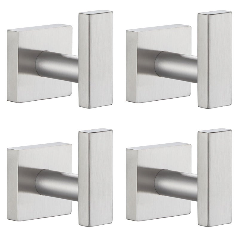 Angle Simple Towel Hooks for Bathroom SUS304 Stainless Steel Robe Coat Hook Wall Mount Brushed Nickel 4 Pack - Image 2