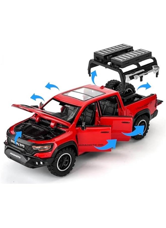 Generic - Dodge Ram Mammoth Pick-Up Truck Model Car, Zinc Alloy Pull Back Toy car with Sound and Light for Kids Boy Girl Gift(Red) - Image 1