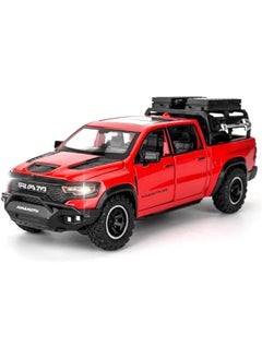 Dodge Ram Mammoth Pick-Up Truck Model Car, Zinc Alloy Pull Back Toy car with Sound and Light for Kids Boy Girl Gift(Red)