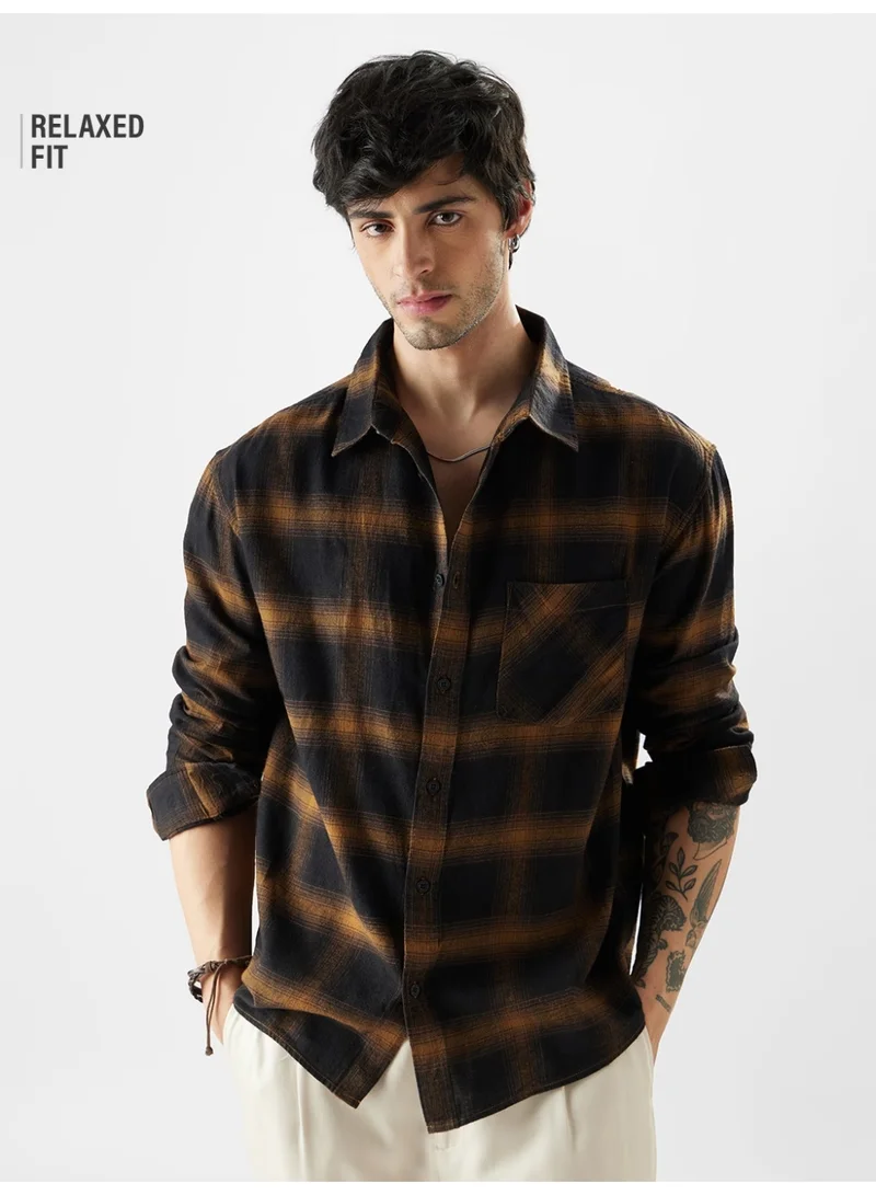 The Souled Store Men Dark Topaz Checks And Stripes Multicolour Relaxed Shirts