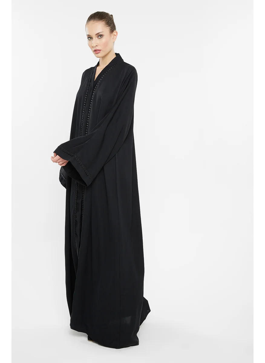 NUKHBAA Black ringed lace abaya-AJ86A