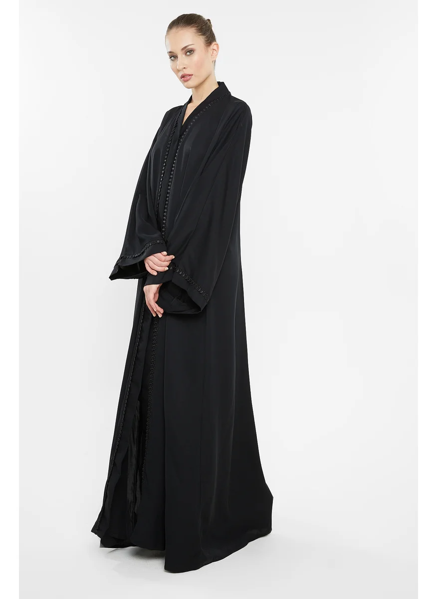 NUKHBAA Black ringed lace abaya-AJ86A