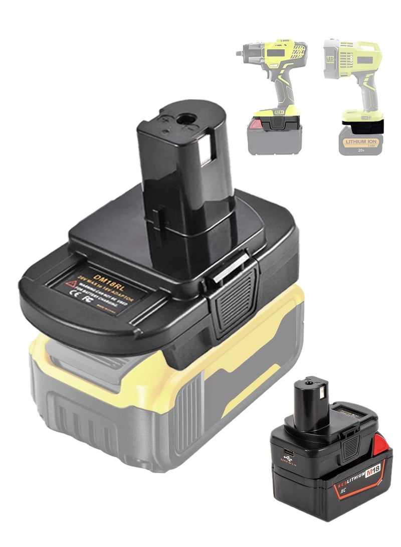 SYOSI DM18RL Battery Adapter Converter with USB for Roybi 18V Tools, Compatible for Dewalt 20V and for Milwaukee M18 Battery Convert to Ryobi 18V Lithium-ion Battery P108 ABP1801 RB18L20 - Image 1