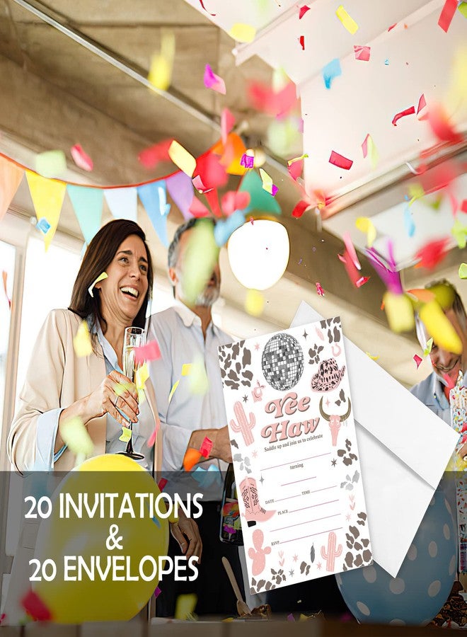 AEHIE 20 Sets Cowgirl Yee Haw Birthday Party Invitations With Envelopes, Western Disco Ball Double-sided Printed Birthday Party Invites - Image 5