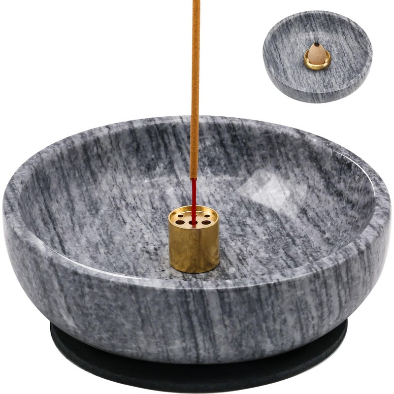 vrupin Natural Marble Incense Burner, Stick and Reflux Incense Holder, Handmade Stick Incense Burner, Ideal for Incense Smoking, Incense Burning and Decoration (Extra Large 5.91inGrey) - Image 1