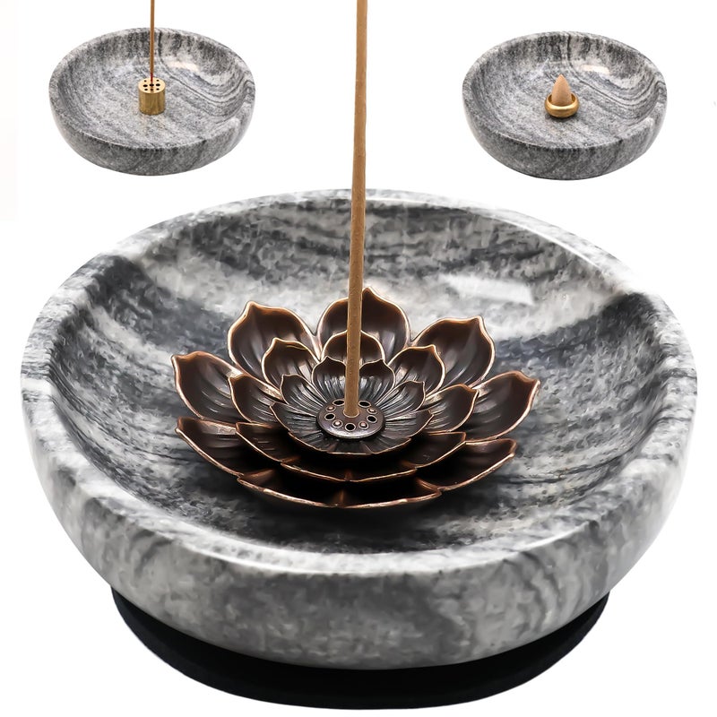 vrupin Natural Marble Incense Burner, Stick and Reflux Incense Holder, Handmade Stick Incense Burner, Ideal for Incense Smoking, Incense Burning and Decoration (Extra Large 5.91inGrey) - Image 5