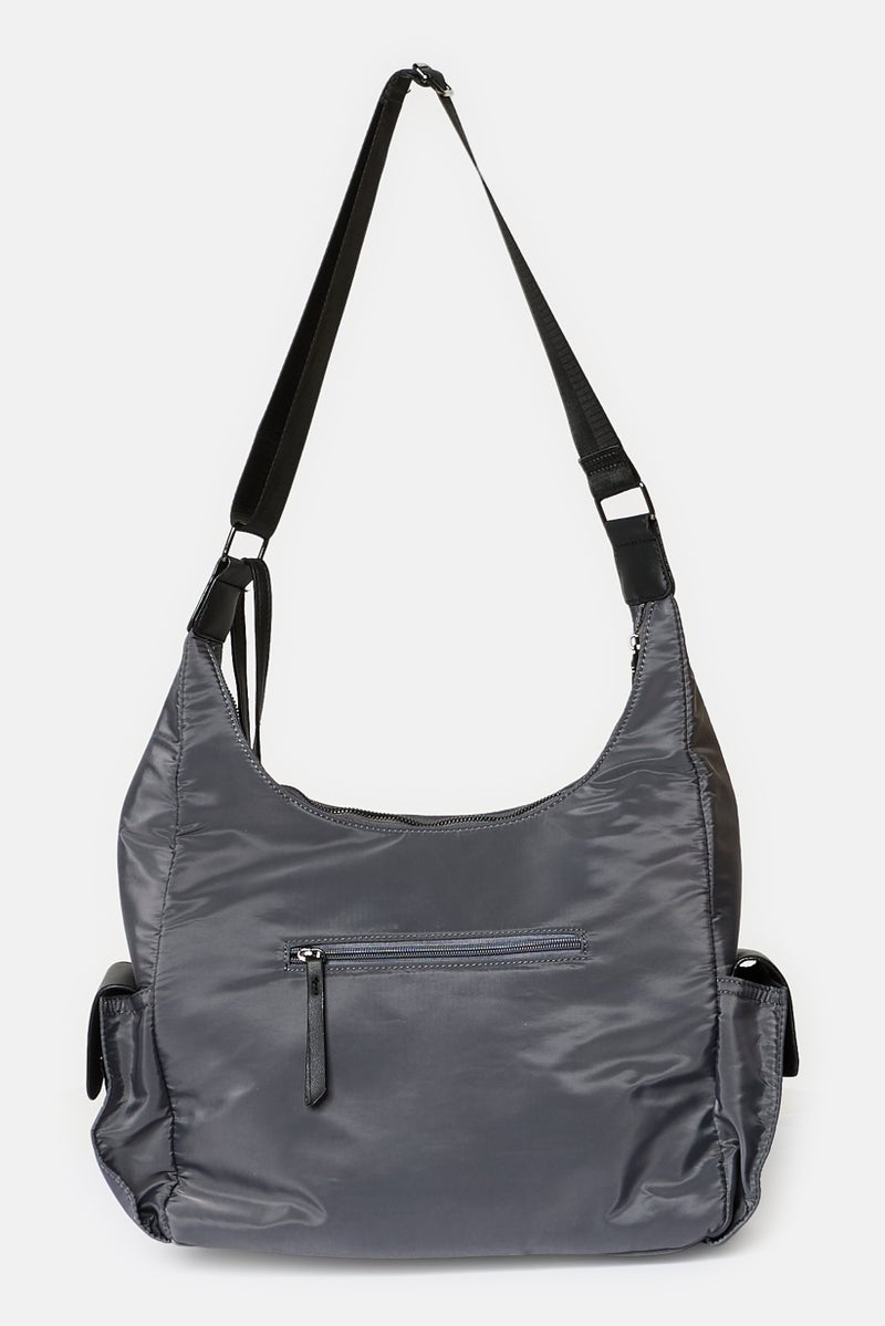 ADRIENNE VITTADINI Women Brand Logo Hobo Bag With Detachable Wallet, Grey - Image 3