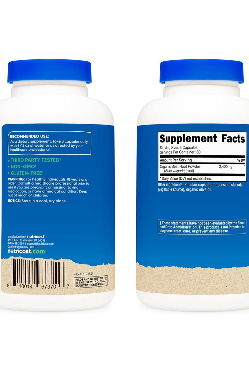 Nutricost جذر الشمندر 2400 ملغ، مكمل غذائي - 180 كبسولة - Image 2