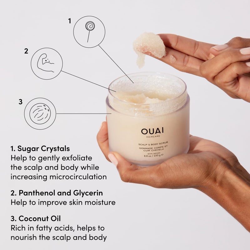 OUAI Scalp & Body Scrub, Melrose Place - Exfoliating Body Scrub with Sugar & Coconut Oil Blend for Smooth, Moisturized Skin - Gentle Scalp Exfoliator for Removing Product Build Up (8.8 Oz) - Image 3