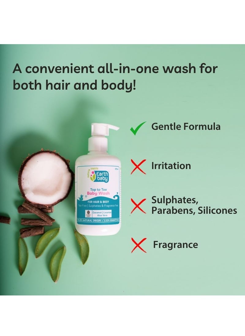 Earthbaby - Top To Toe Baby Wash For Hair And Body With Natural Origin, Tear Free, Sulphates & Fragrance Free Enriched With Coconut, Licorice, Aloe Vera 275ml - Image 1