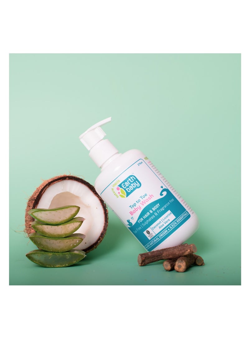 Earthbaby - Top To Toe Baby Wash For Hair And Body With Natural Origin, Tear Free, Sulphates & Fragrance Free Enriched With Coconut, Licorice, Aloe Vera 275ml - Image 1