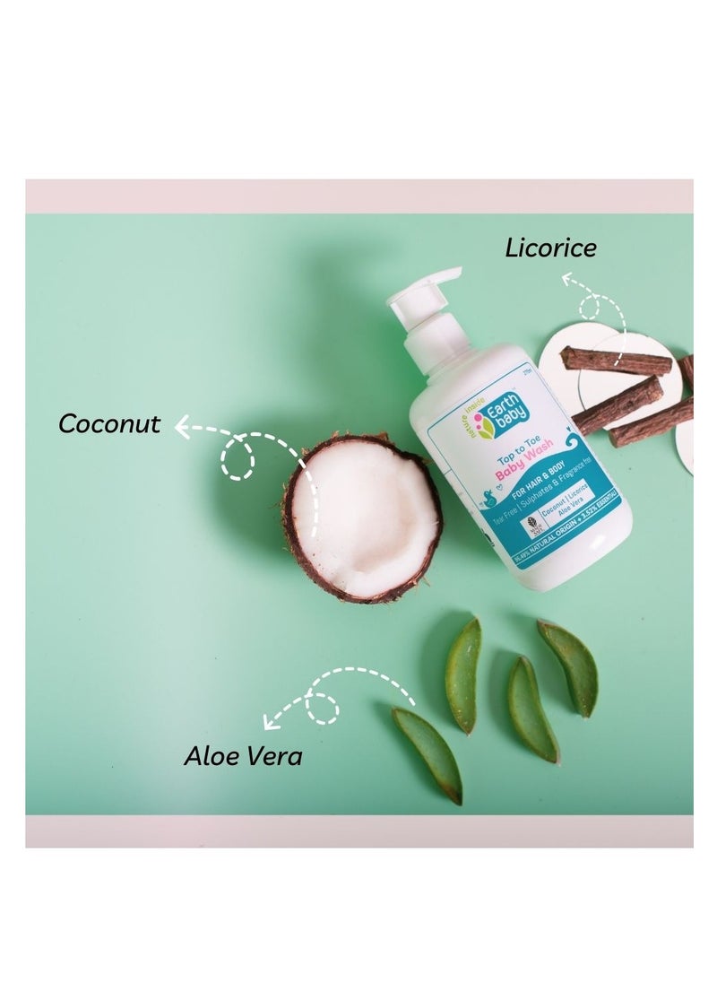 Earthbaby - Top To Toe Baby Wash For Hair And Body With Natural Origin, Tear Free, Sulphates & Fragrance Free Enriched With Coconut, Licorice, Aloe Vera 275ml - Image 1