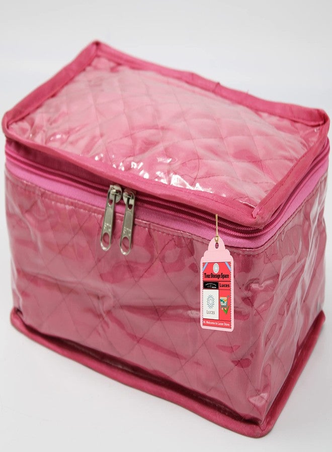 Luces Satin Pink Make-Up Pouch Jewellery Box 4 Pouch 1 roll Bangle in Cosmetic Bag Necklace Earrings Vanity Jewellery Organiser for Women's - Image 5