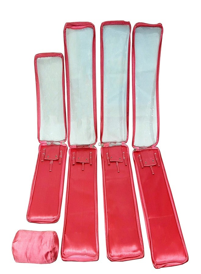 Luces Satin Pink Make-Up Pouch Jewellery Box 4 Pouch 1 roll Bangle in Cosmetic Bag Necklace Earrings Vanity Jewellery Organiser for Women's - Image 2