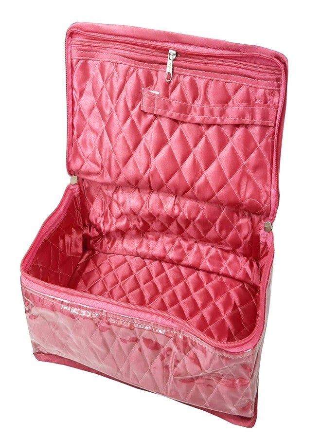 Luces Satin Pink Make-Up Pouch Jewellery Box 4 Pouch 1 roll Bangle in Cosmetic Bag Necklace Earrings Vanity Jewellery Organiser for Women's - Image 4