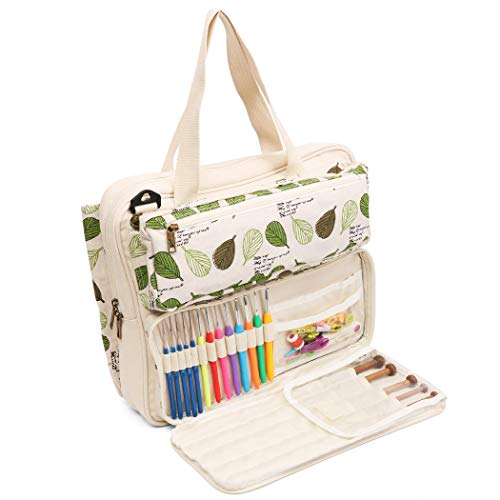 LAVIEVERT Knitting Tote Bag Yarn Storage Bag for Carrying Projects, Knitting Needles, Crochet Hooks and Other Accessories - Image 1