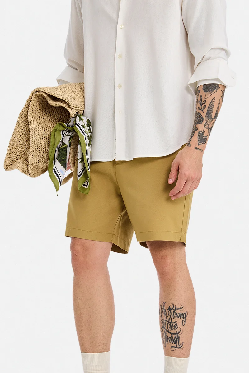 سنيتش Mustard Solid Relaxed Casual Shorts