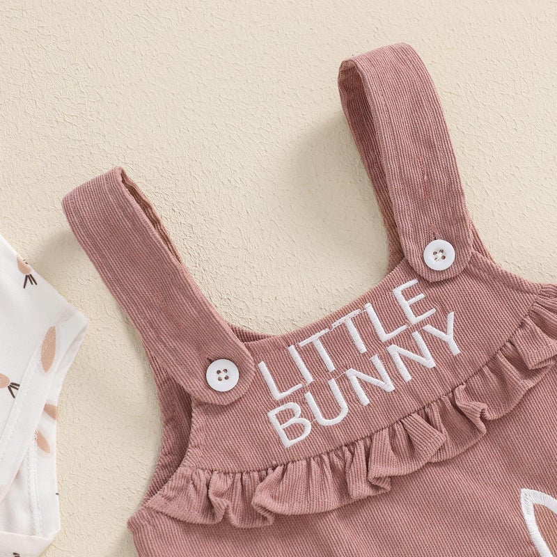 Bonangber Baby Girl Easter Outfit Bunny Ruffle Long Sleeve Romper Bodysuit Overall Dress Cute My First Easter Baby Girl Outfit(A-Pink Bunny,0-3 Months) - Image 4
