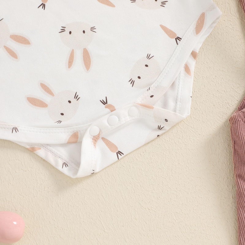 Bonangber Baby Girl Easter Outfit Bunny Ruffle Long Sleeve Romper Bodysuit Overall Dress Cute My First Easter Baby Girl Outfit(A-Pink Bunny,0-3 Months) - Image 3