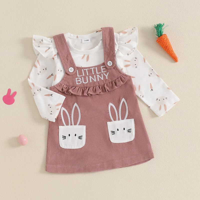 Bonangber Baby Girl Easter Outfit Bunny Ruffle Long Sleeve Romper Bodysuit Overall Dress Cute My First Easter Baby Girl Outfit(A-Pink Bunny,0-3 Months) - Image 5