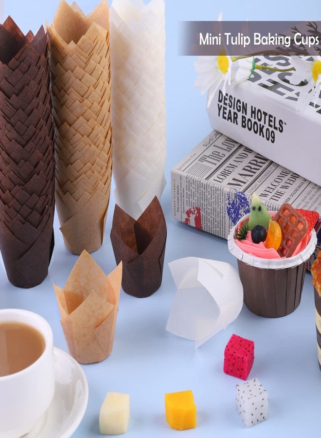 Aodaer 240 Pieces Mini Tulip Baking Cups Muffin Liners Cupcake Cases Baking Cup Holders for Wedding, Birthday, Baby Shower, Brown, Natural, White - Image 3