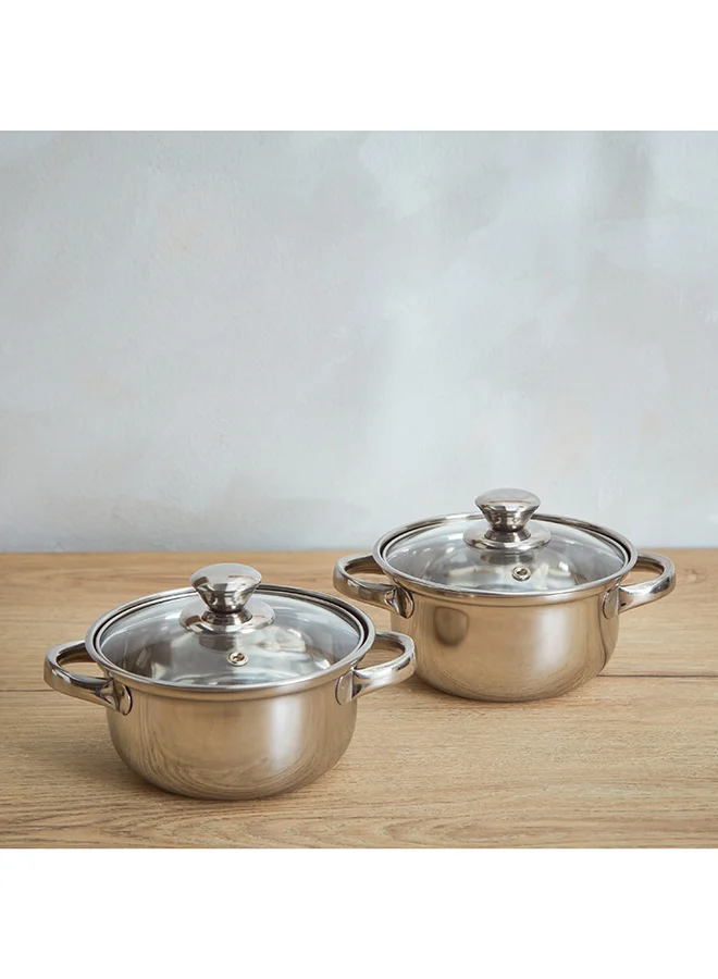 Home Box Marvel 2-Piece Stainless Steel Casserole with Glass Lid Set 2 L