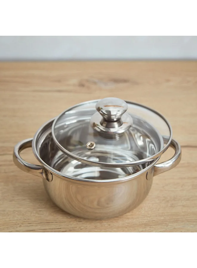 Home Box Marvel 2-Piece Stainless Steel Casserole with Glass Lid Set 2 L