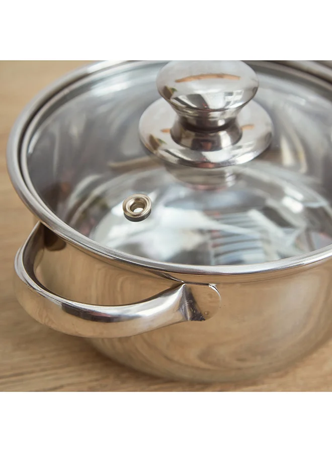 Home Box Marvel 2-Piece Stainless Steel Casserole with Glass Lid Set 2 L