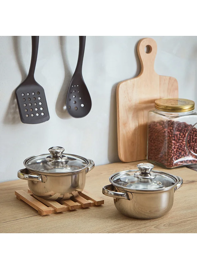 Home Box Marvel 2-Piece Stainless Steel Casserole with Glass Lid Set 2 L
